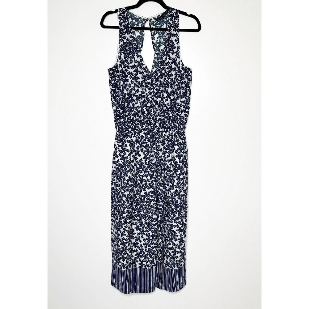 Thakoon Leaf Print Jumpsuit Back Keyhole Wide Leg Womens Black Cream Size 8